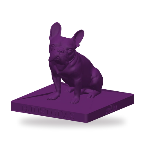 Personal WUUUF 3D pet sculpture in purple, sitting pose, on a home sideboard